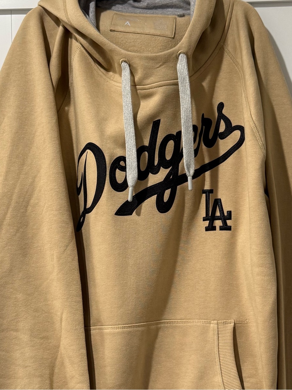 Antigua Dodgers Beige Hooded Sweatshirt with Black Logo